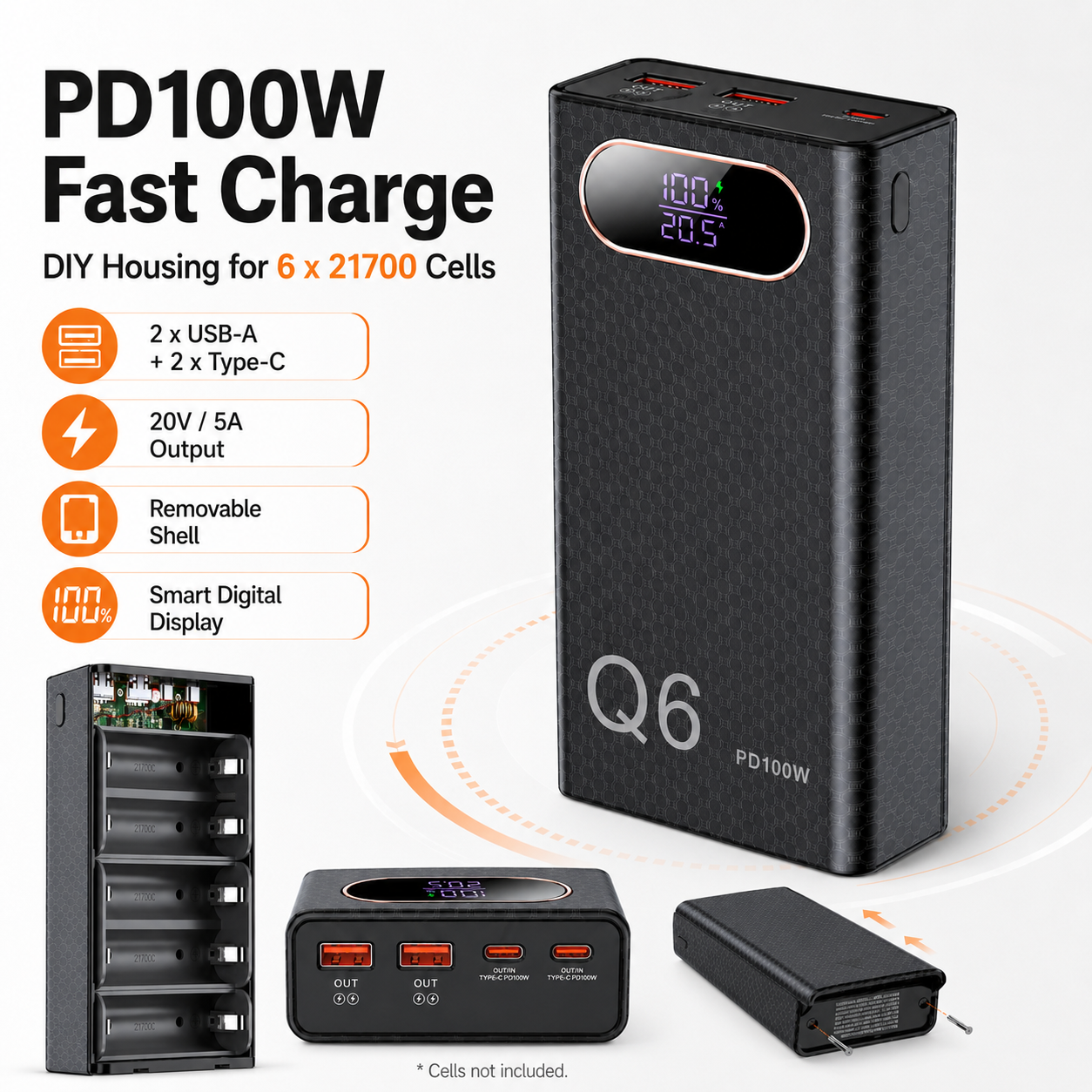 Q6 PD100W DIY Power Bank Housi - Diy Electronics Tool Kit reseña y precio